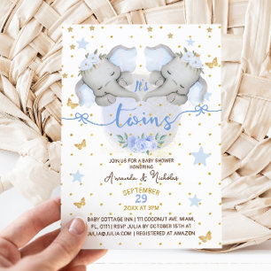 Invitation Elephant Twin Boys Baby Boy Douche