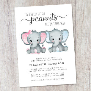Invitation Elephant Twin Girl Baby shower garçon par courrier