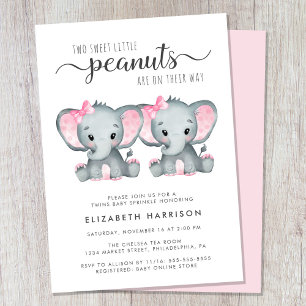 Invitation Eléphant Twin Girls Baby Sprinkl