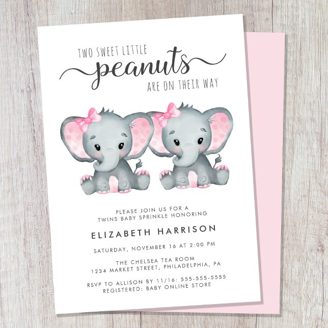 Invitation Eléphant Twin Girls Baby Sprinkl (Créateur téléchargé)