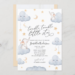 Invitation Eléphant Twinkle Petit Baby shower jaune étoile