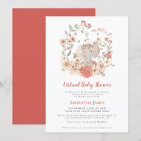 Elephant Vintage Foliage Coral Baby shower virtuel