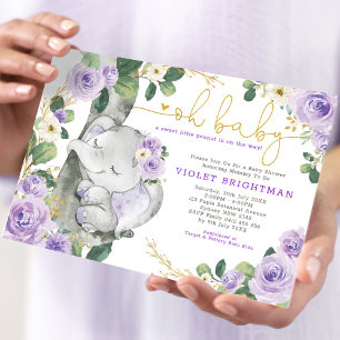 Invitation Eléphant Violet violet violet Jardin Floral Baby s