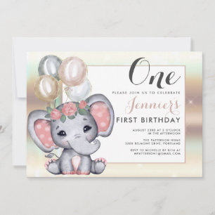 Invitation Éléphanteau Floral Mignon Avec Ballons