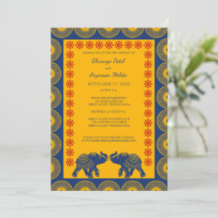 Invitation Eléphants à thème indiens en Mariage bleu royal