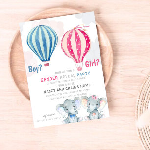 Invitation Elephants et ballons à air chaud Sexe Revevela Par