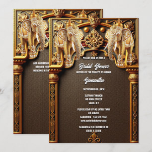 Invitation Eléphants indiens fleurie or luxe nuptiale douche