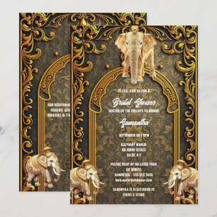 Invitation Eléphants indiens luxueux d'or vert douche nuptial