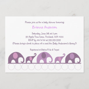Invitation Éléphants pourpres d'aubergine sur le baby shower
