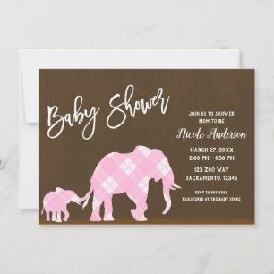 Invitation Eléphants roses Brown Baby shower moderne tendance
