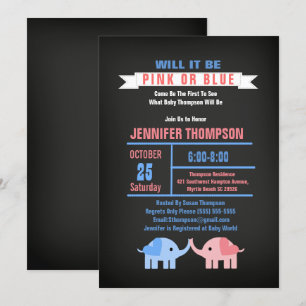 Invitation Eléphants Sexe Révéler Chalkboard Baby shower