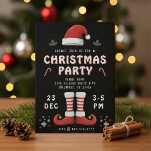 Invitation Elf Boots Santa Claus Casquette Black Christmas Pa