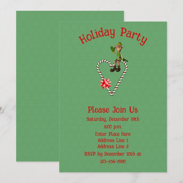 Invitation Elf en Sucre de canne Coeur Noël (Devant / Derrière)