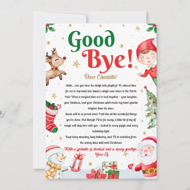 Invitation Elf Goodbye Letter Goodbye from Elf Christmas (Devant)