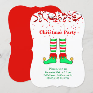 Invitation Elfe de Noël élégant sur fond rouge et blanc