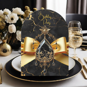 Invitation Elite Anniversaire Noir Or Marbre Bijou