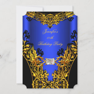 Invitation Élite Bleu Royal Noir Dentelle Or Fête d'anniversa