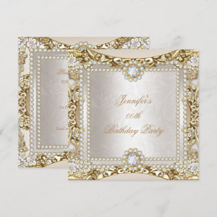 Invitation Elite Cream Gold Diamond Damask Anniversaire