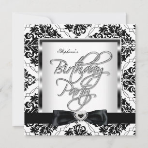 Invitation Elite Damask Silver Black White Anniversaire Party