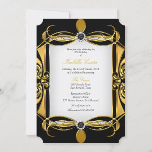 Invitation Elite Deco Golden Black Pearl Blanc fête d'anniver