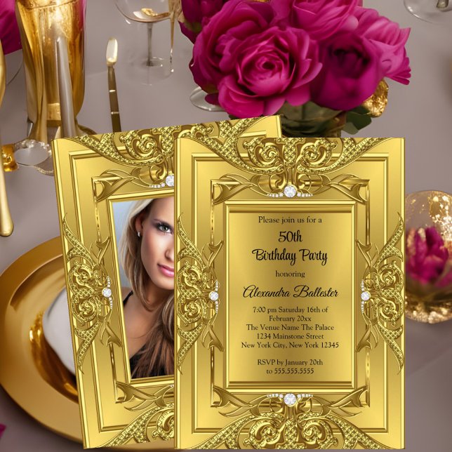 Invitation Elite Diamond Gold Elegant Anniversaire Photo (Créateur téléchargé)