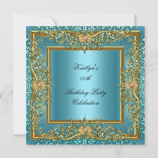 Invitation Elite Elegant Gold Turquoise sur Gold Anniversaire (Devant)