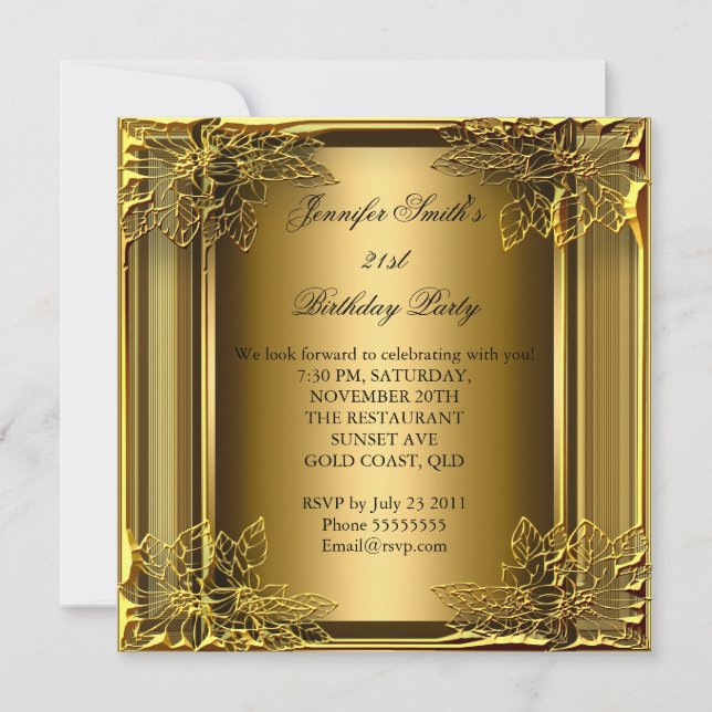 Invitation Elite Elégante fête d'anniversaire Gold sur l'or (Devant)