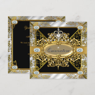 Invitation Élite Quinceañera Argent Or Noir Damassé 15ème