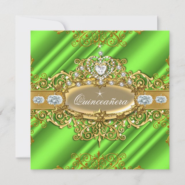 Invitation Elite Quinceanera Lime Green Silver Gold Party (Devant)