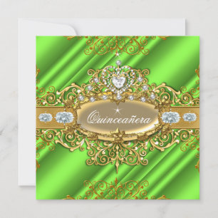 Invitation Elite Quinceanera Lime Green Silver Gold Party