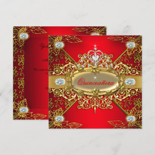 Invitation Elite Quinceanera Regal Red Gold Damask 15e Parti