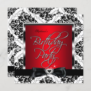 Invitation Elite Red Damask Silver Black White Anniversaire P