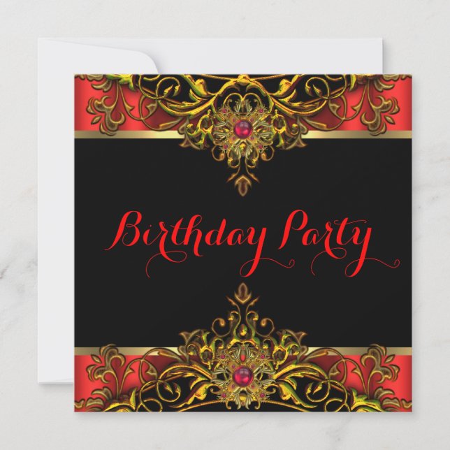 Invitation Elite Regal Red Gold Black Élégante fête d'anniver (Devant)