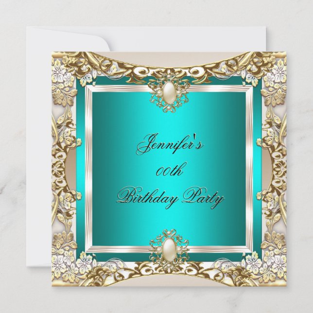 Invitation Elite Turquoise Cream Gold Pearl fête d'anniversai (Devant)