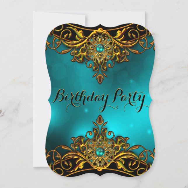 Invitation Elite turquoise Jade Gold Pearl Élégante fête d'an (Devant)