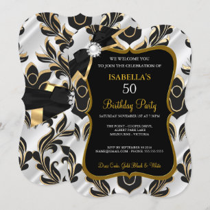 Invitation Elite White Pearl Gold Black Damask Party Invitati
