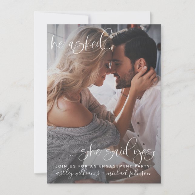 Invitation Elle A Dit Oui 2 Photo QR Code Script Fiançailles (Devant)