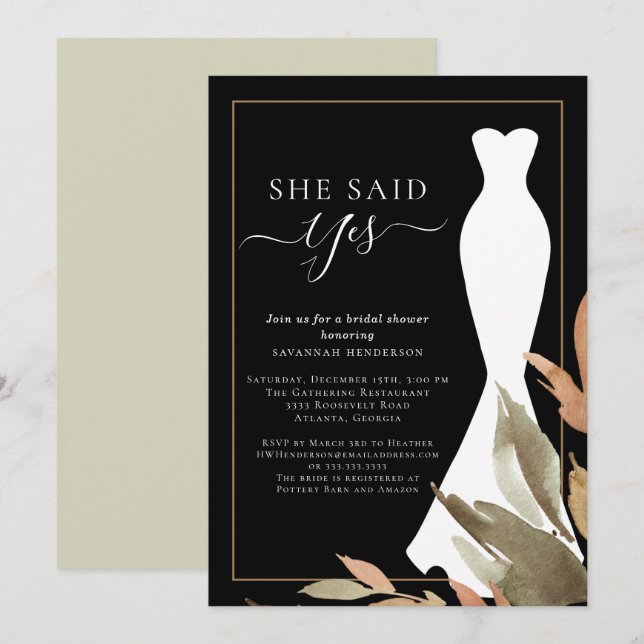 Invitation Elle A Dit Oui Aquarelle Chute Feuilles Fête des m (Devant / Derrière)