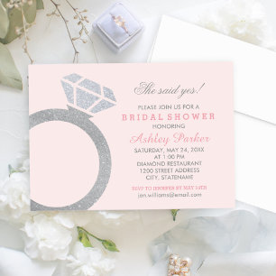 Invitation Elle a dit oui Bague Diamant Mariage Shower