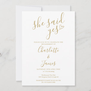 Invitation Elle a dit oui Fête de fiançailles Or Cœur d'amour