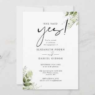 Invitation Elle A Dit Oui Fête De L'Engagement Floral Verdure
