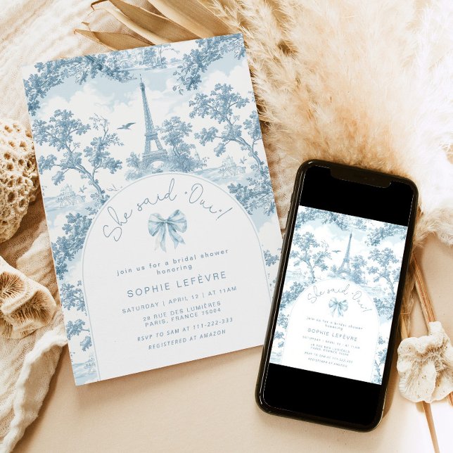 Invitation Elle a dit Oui Français romantique douche de nage (Créateur téléchargé)