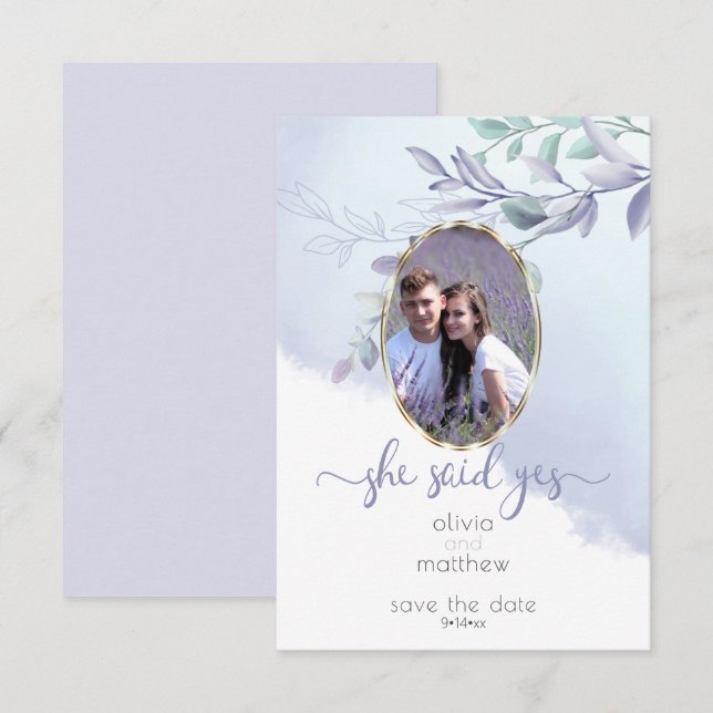 Invitation Elle a dit Oui Oval floral Sauvez la date (Devant / Derrière)