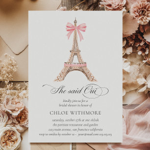 Invitation 'Elle a dit Oui' Paris Bow Tour Eiffel Whimsical