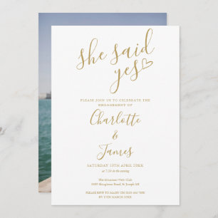 Invitation Elle A Dit Oui Partie Engagement Gold Coeur Photo