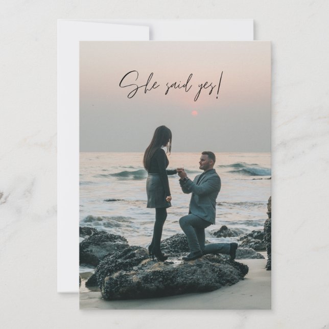 Invitation Elle A Dit Que Yes Beach Photo Engagement (Devant)