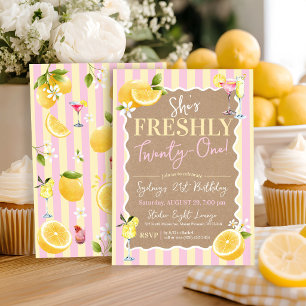 Invitation Elle a FRAÎCHEMENT Vingt-et-Un Citrons Rose 21e An