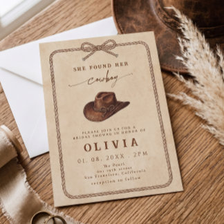 Invitation Elle a trouvé sa douche de mariée western rustique
