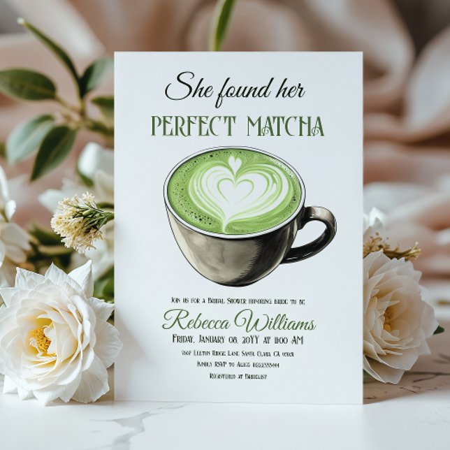 Invitation Elle A Trouvé Sa Fête des mariées De Café Matcha P (Créateur téléchargé)