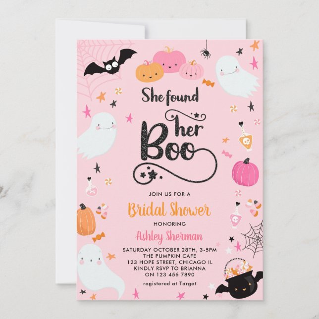 Invitation Elle A Trouvé Sa Fête des mariées D'Halloween Rose (Devant)